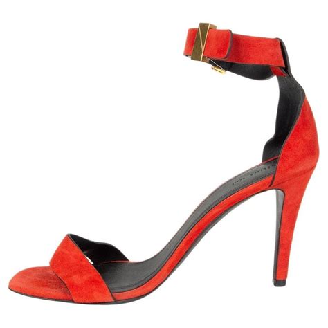 celine red suede ankle strap sandals